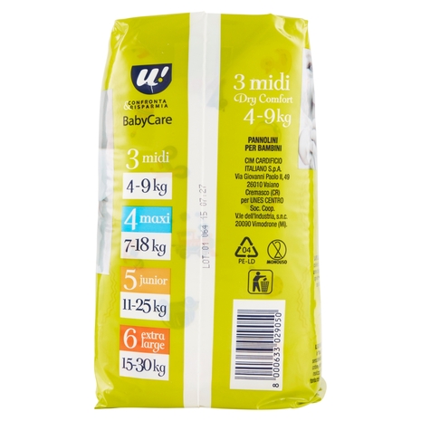 20 PANNOLINI BABY CARE MIDI DRY COMFORT 4-9 KG U! Confronta & Risparmia